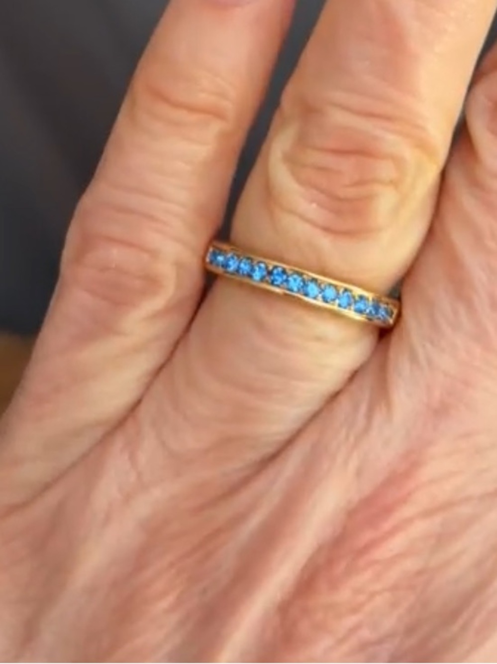 Vintage 90s Avon "Eternal" Sapphire Blue Crystal Gold Channel Band Ring NIB Sz 6